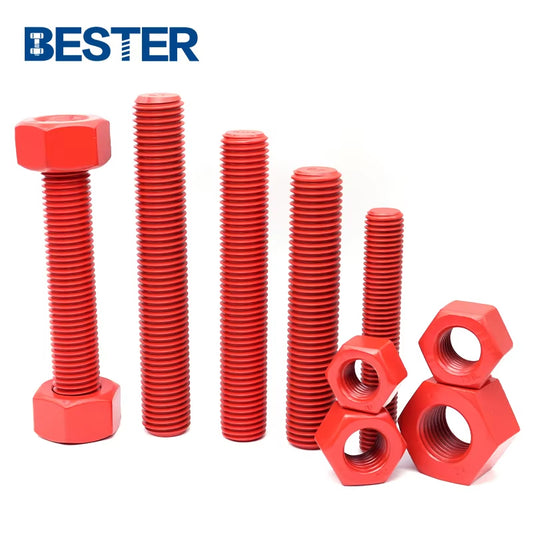 China Wholesale Ceramic Fluorocarbon Powder Coated Type Chrome Plated Tfl ASTM A193 B7 Full Threaded Stud Bolt and Heavy Hex Nut